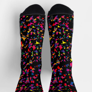 Colorful Falling Confetti Rainbow Pattern on Black Socks