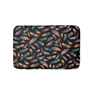 Colorful Falling Feather Art - Boho Graphic Print Bath Mat