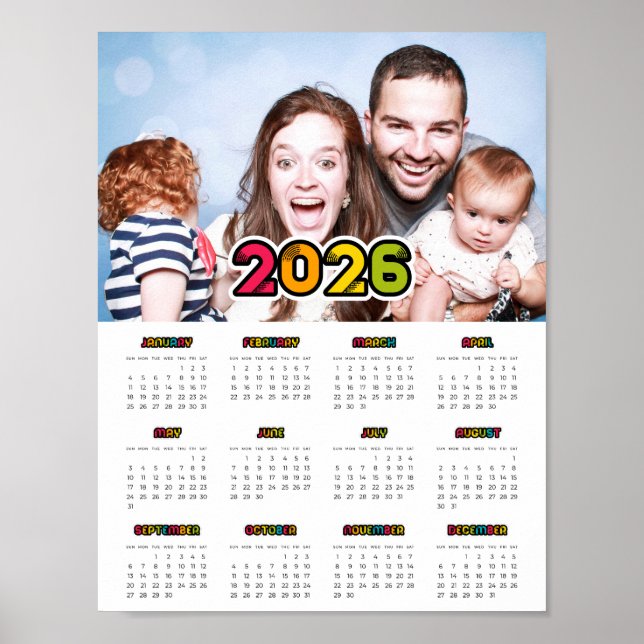 Colorful family photo 2026 calendar poster (Front)