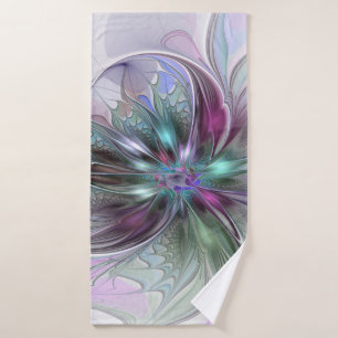 Colorful Fantasy Abstract Modern Fractal Flower Bath Towel