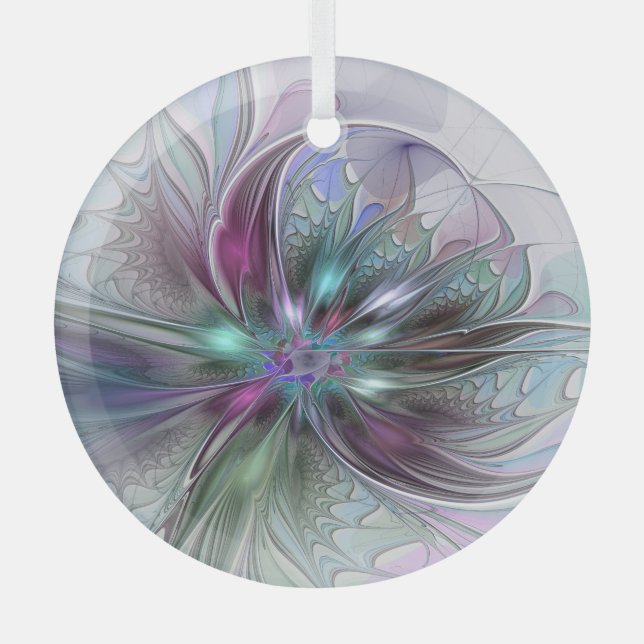 Colorful Fantasy Abstract Modern Fractal Flower Glass Tree Decoration (Front)