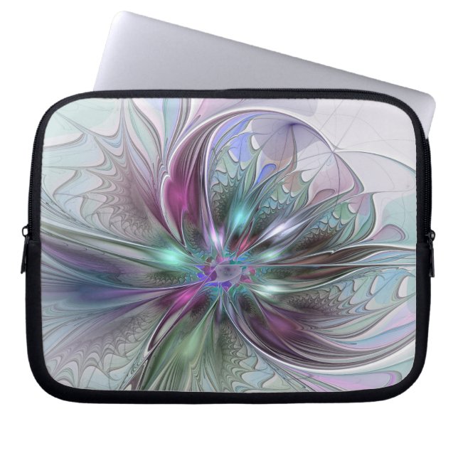 Colorful Fantasy Abstract Modern Fractal Flower Laptop Sleeve (Front)