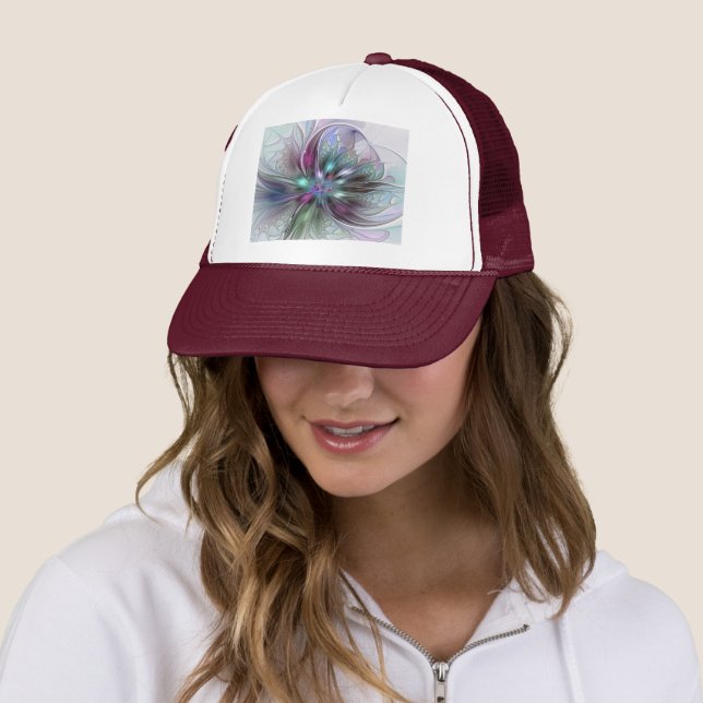 Colorful Fantasy Abstract Modern Fractal Flower Trucker Hat (In Situ)
