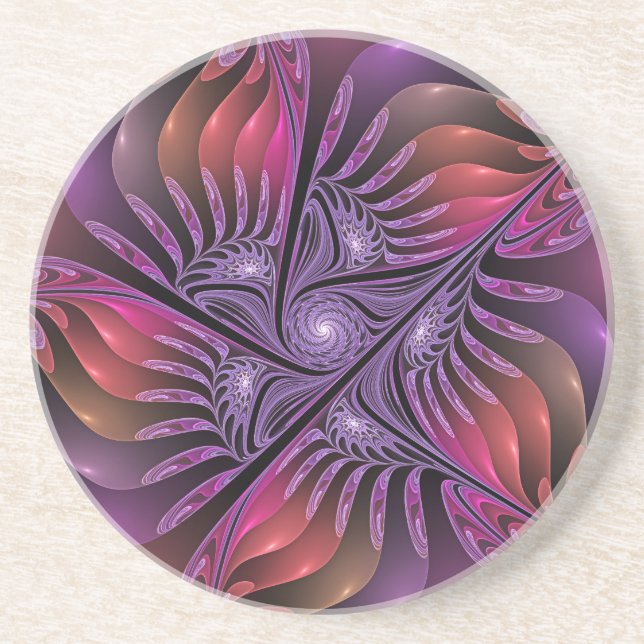Colorful Fantasy Abstract Trippy Purple Fractal Coaster (Front)