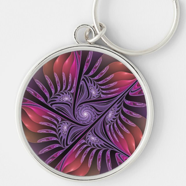 Colorful Fantasy Abstract Trippy Purple Fractal Key Ring (Front)