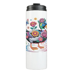 Colorful Fantasy Duck with Flowers and Butterflies Thermal Tumbler