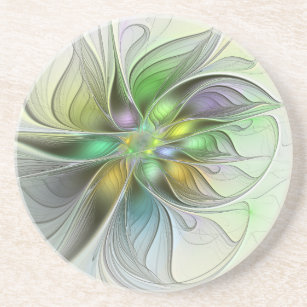 Colorful Fantasy Flower Modern Abstract Fractal Coaster