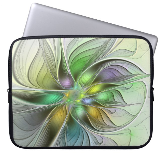 Colorful Fantasy Flower Modern Abstract Fractal Laptop Sleeve (Front)