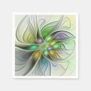 Colorful Fantasy Flower Modern Abstract Fractal Napkin