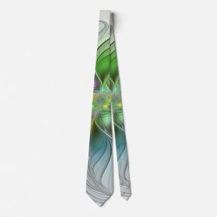 Colorful Fantasy Flower Modern Abstract Fractal Tie
