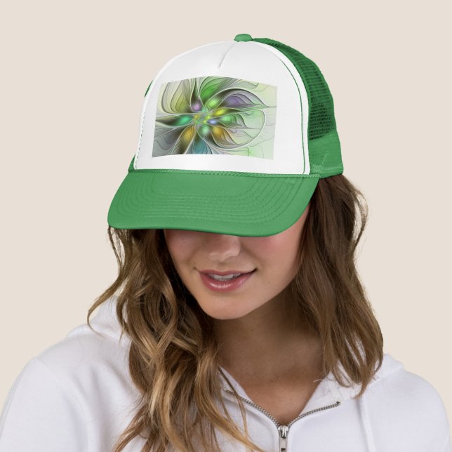 Colorful Fantasy Flower Modern Abstract Fractal Trucker Hat (In Situ)