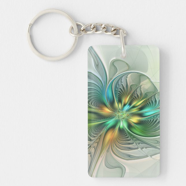 Colorful Fantasy Modern Abstract Flower Fractal Key Ring (Front)