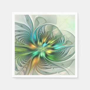 Colorful Fantasy Modern Abstract Flower Fractal Napkin