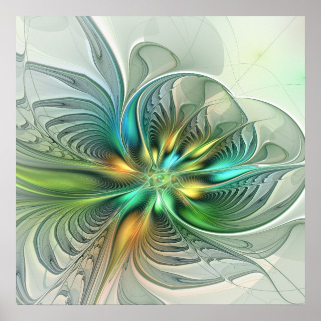 Colorful Fantasy Modern Abstract Flower Fractal Poster (Front)