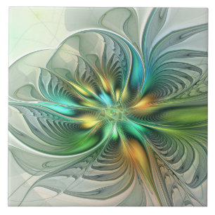 Colorful Fantasy Modern Abstract Flower Fractal Tile