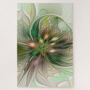 Colorful Fantasy Modern Abstract Fractal Flower Jigsaw Puzzle
