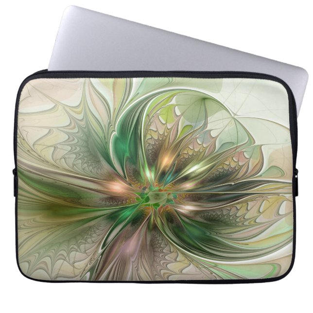 Colorful Fantasy Modern Abstract Fractal Flower Laptop Sleeve (Front)