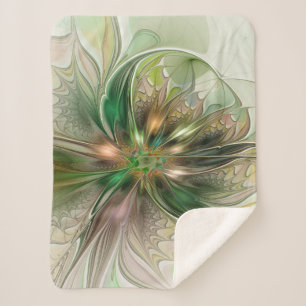 Colorful Fantasy Modern Abstract Fractal Flower Sherpa Blanket
