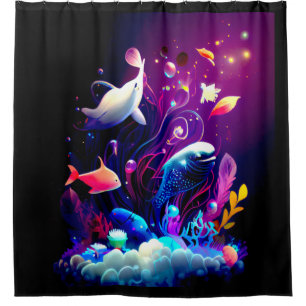 COLORFUL FANTASY SEA CREATURES  SHOWER CURTAIN
