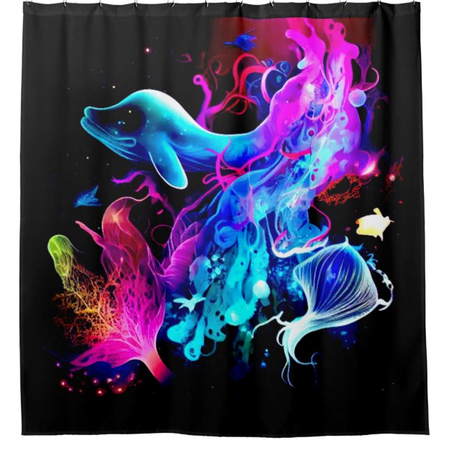 COLORFUL FANTASY SEA CREATURES  SHOWER CURTAIN (Front)