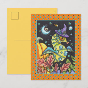 COLORFUL FANTASY SEAHORSE, WITCH IN HALLOWEEN SEA HOLIDAY POSTCARD