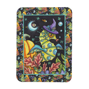 COLORFUL FANTASY SEAHORSE, WITCH IN HALLOWEEN SEA MAGNET