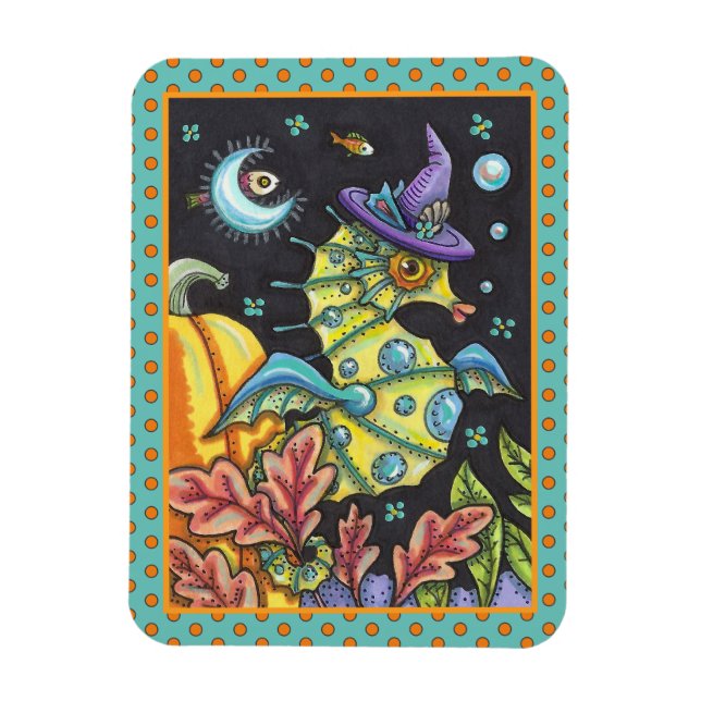 COLORFUL FANTASY SEAHORSE, WITCH IN HALLOWEEN SEA MAGNET (Vertical)