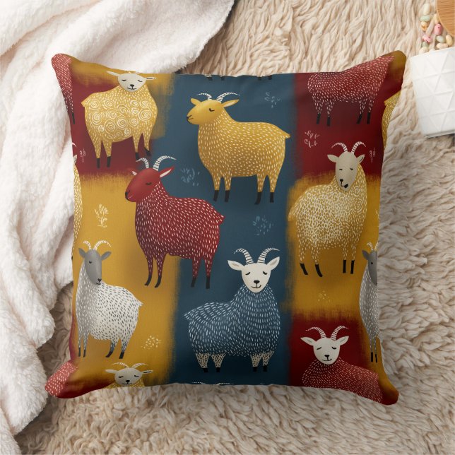 Colorful Farm Goats In The Pasture Cushion (Blanket)
