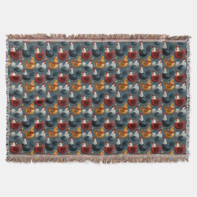 Colorful Farm Rooster And Hens Throw Blanket (Front)