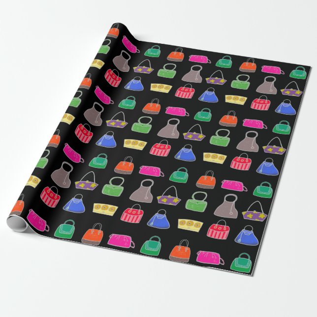 Colorful Fashion Purses-black backgrouond Wrapping Paper (Unrolled)