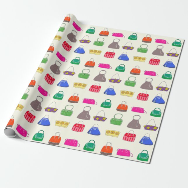 Colorful Fashion Purses Wrapping Paper (Unrolled)