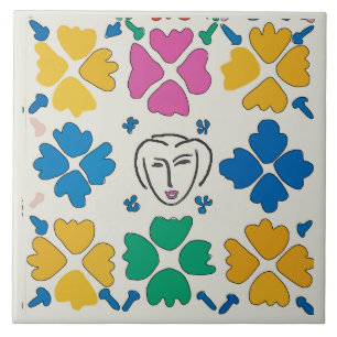 Colorful Fauvist Flowers & Face Tile
