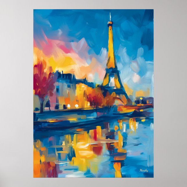 Colorful Fauvist Paris River Reflection Art Poster (Front)