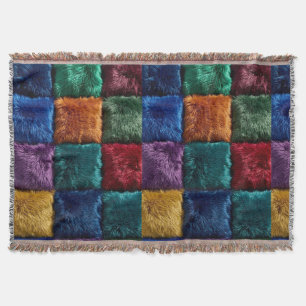 Colorful Faux Fur Square Throw Blanket