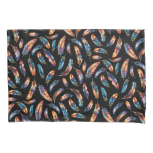 Colorful Feather Art Reversible Boho Graphic Print Pillowcase