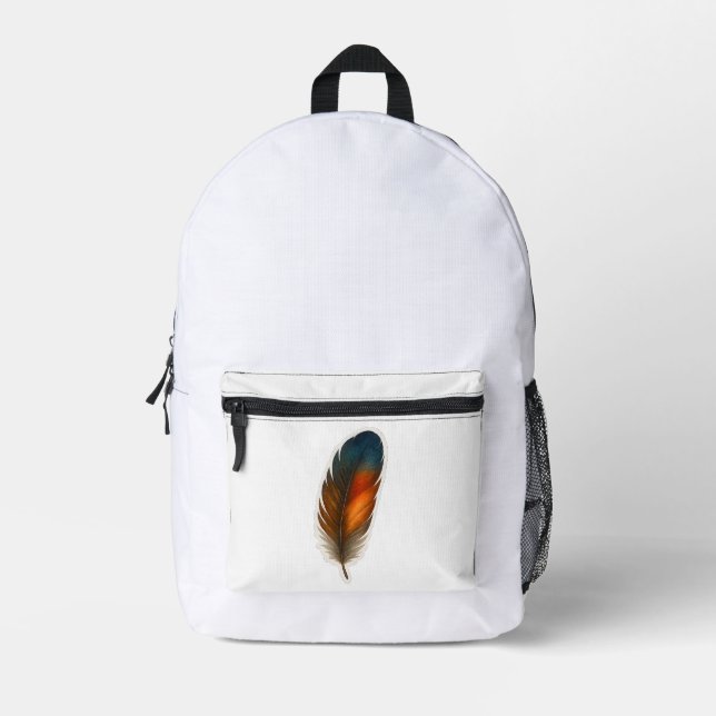 Colorful Feather Design Printed Backpack (Front)