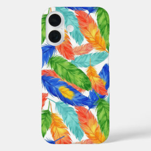 Colorful Feather Pattern — Watercolor Abstract Des iPhone 16 Case