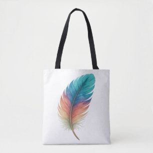 Colorful Feather Tote Bag – Boho Art Style