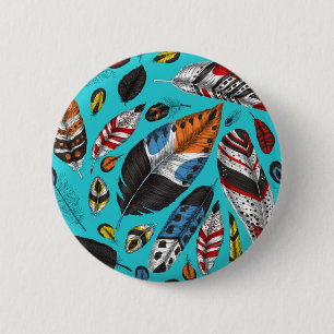 Colorful feathers 6 cm round badge