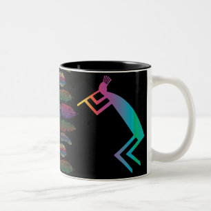Colorful Feathers Abstract Cave Kokopelli Two-Tone Coffee Mug