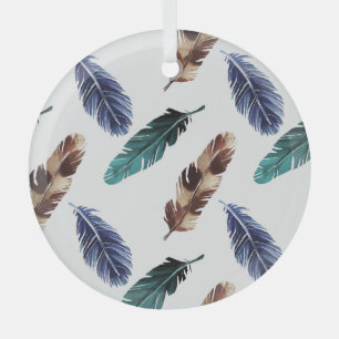 Colorful Feathers Tribal Texture Glass Tree Decoration
