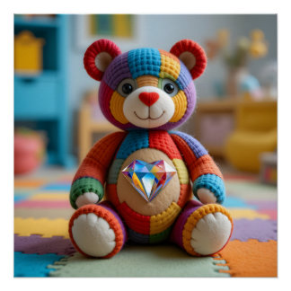 Colorful Felted Teddy Bear Poster