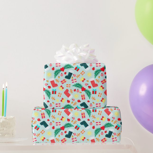 Colorful Festive Christmas Holiday Pastel Green Wrapping Paper (Party Gifts)