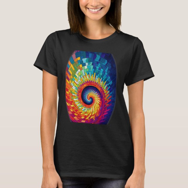 Colorful Fibonacci Spiral Psychedelic Colors Abstr T-Shirt (Front)