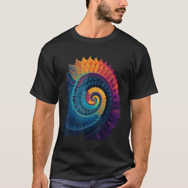 Colorful Fibonacci Spiral Psychedelic Colors Abstr T-Shirt (Front)