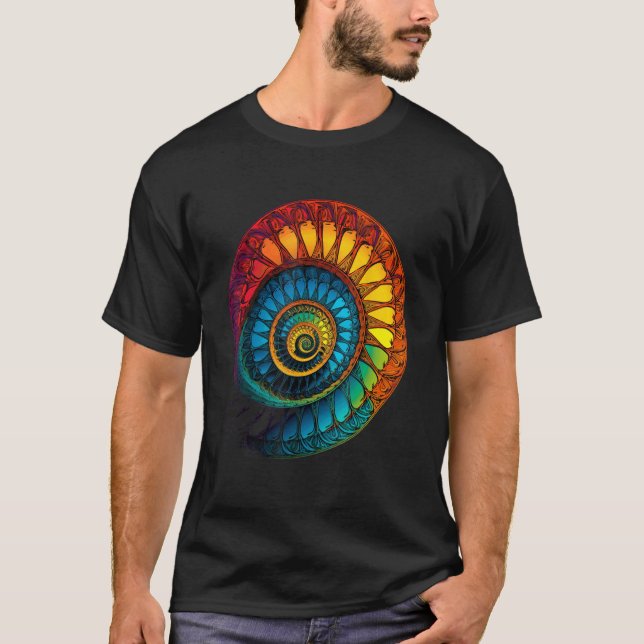 Colorful Fibonacci Spiral Psychedelic Colors Abstr T-Shirt (Front)