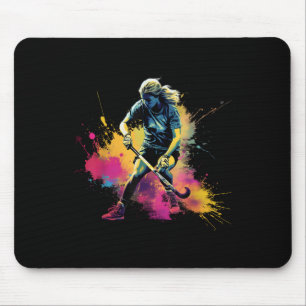 Colorful Field Hockey Player Girl On Womens Field  Mouse Mat