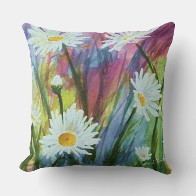 COLORFUL FIELD OF WHITE DAISY FLOWERS PATIO CUSHION (Front)