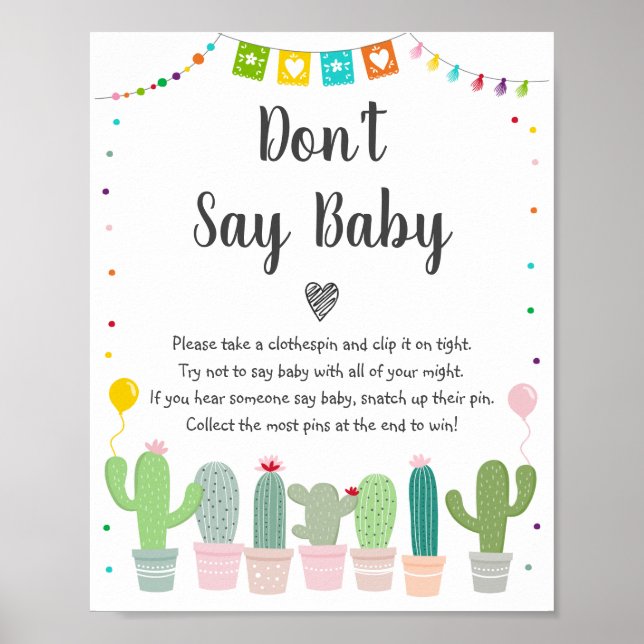 Colorful Fiesta Cactus Don't Say Baby Game Poster (Front)
