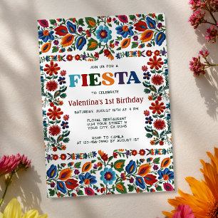 Colorful Fiesta Floral Folk Art First 1st Birthday Invitation